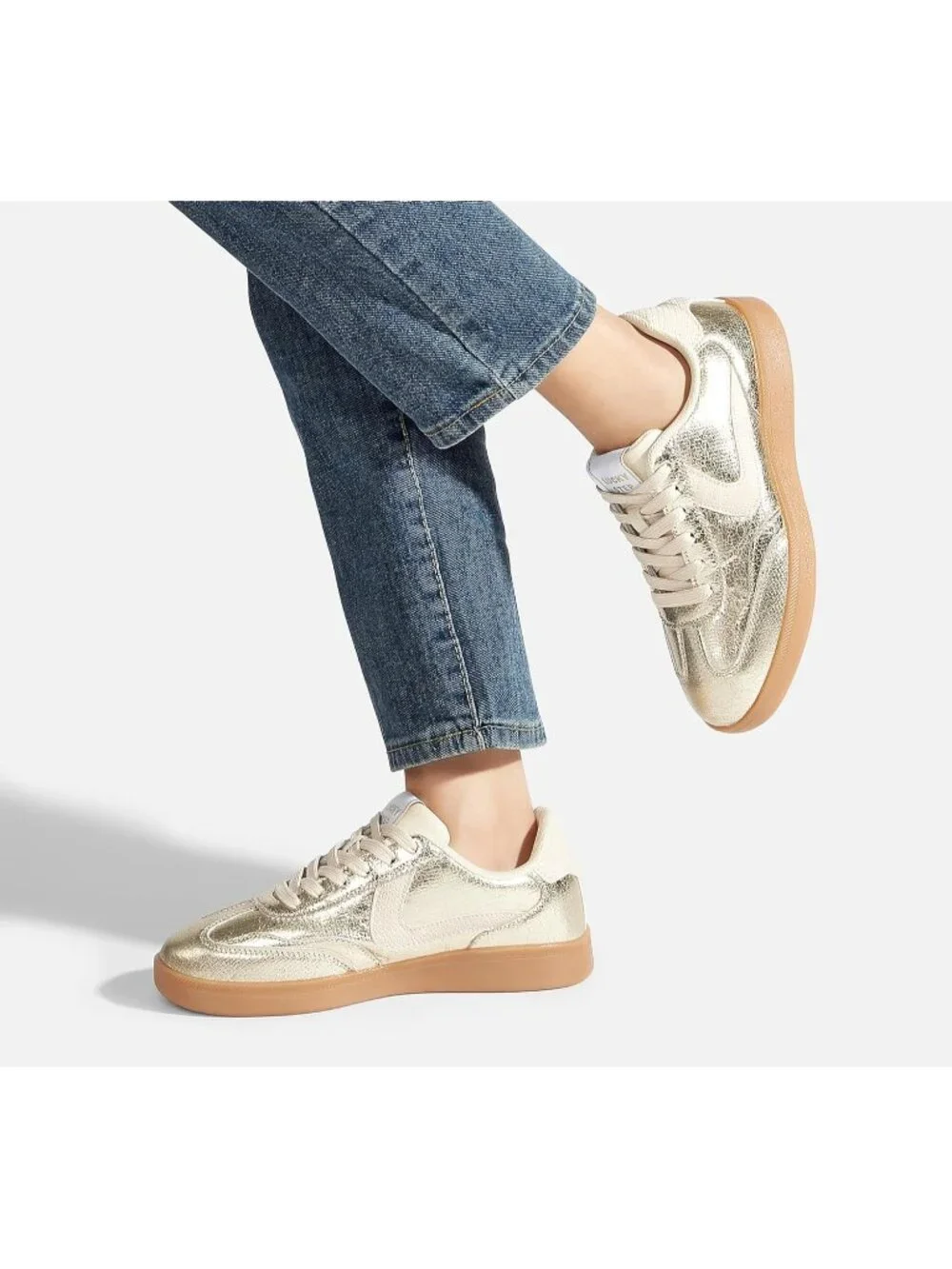 Women's Gold Classic Fashion Casual Skate No Slip Lace Up Walking Sneakers Shoes